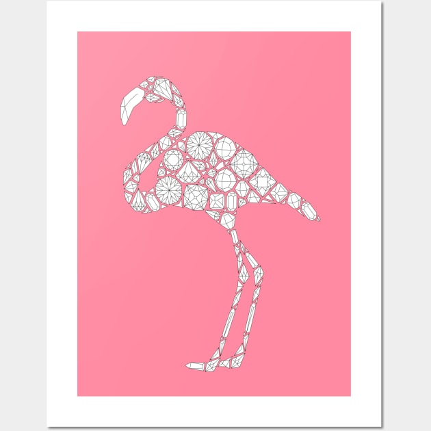 Gems Pattern Flamingo for Adult Coloring, Pink Flamingos Illustration Wall Art by annagrunduls